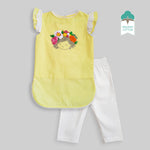 Organic Cotton Girl's Kurta with hand embroidery paired with pajama pants - Blossom