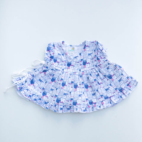 Organic Cotton Baby Girl Puff Sleeve Jabla Dress with tie - Cute Cats