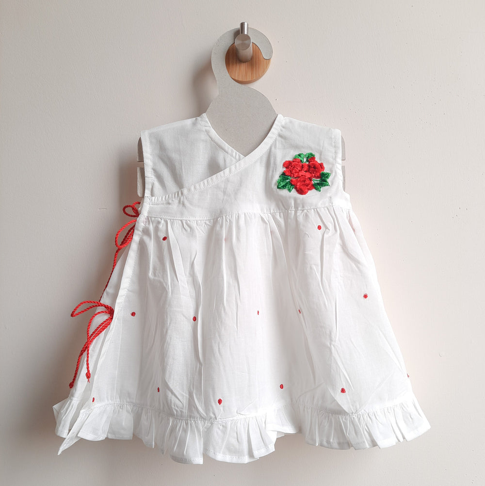 White Embroidered Wrap Dress - Rose