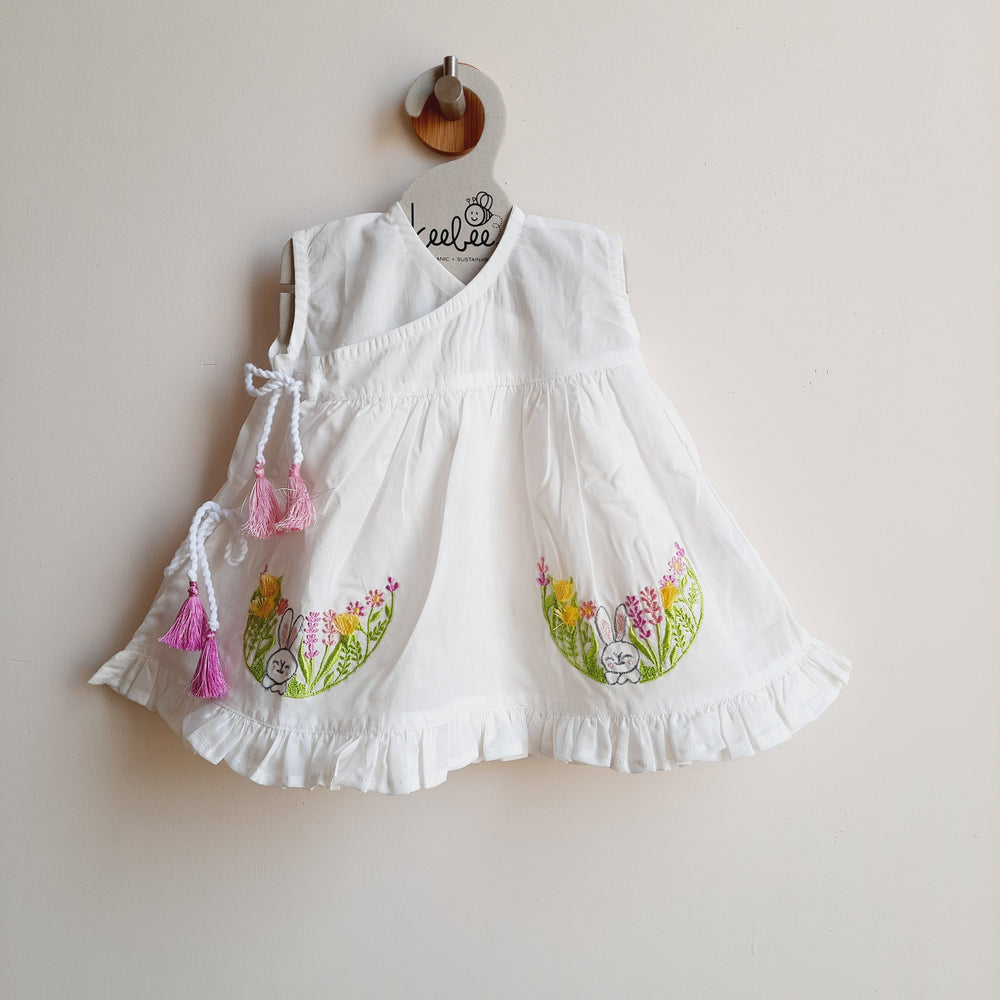 White Embroidered Wrap Dress - Rabbit
