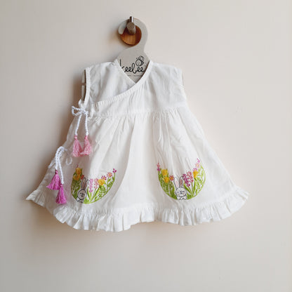 White Embroidered Wrap Dress - Rabbit