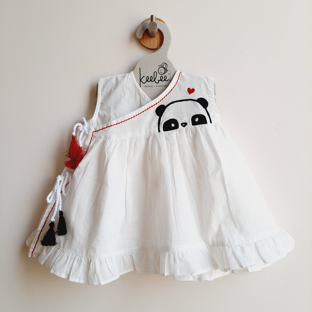 White Embroidered Wrap Dress - Panda