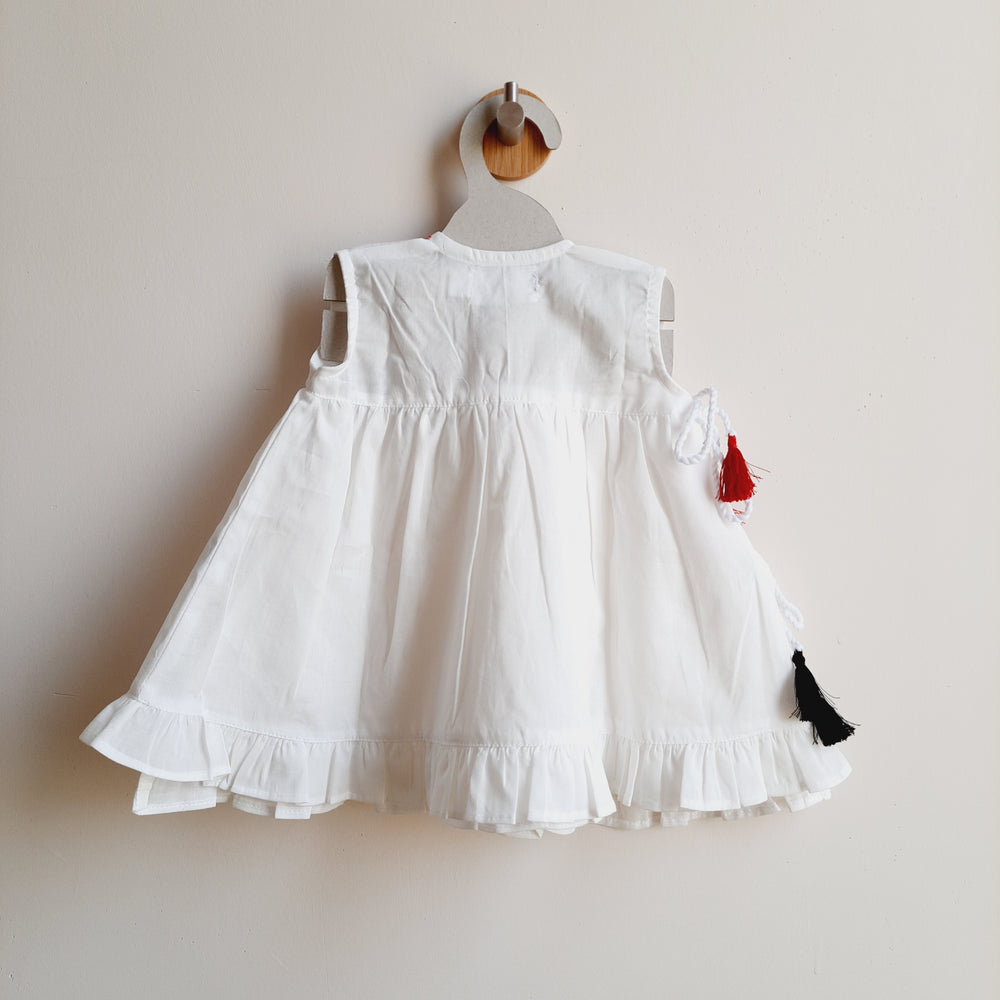 White Embroidered Wrap Dress - Panda