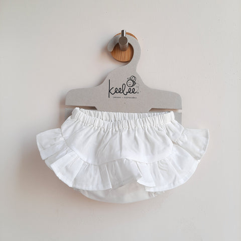 Keebee Organic Cotton Ruffled Baby Girl Bloomer - White