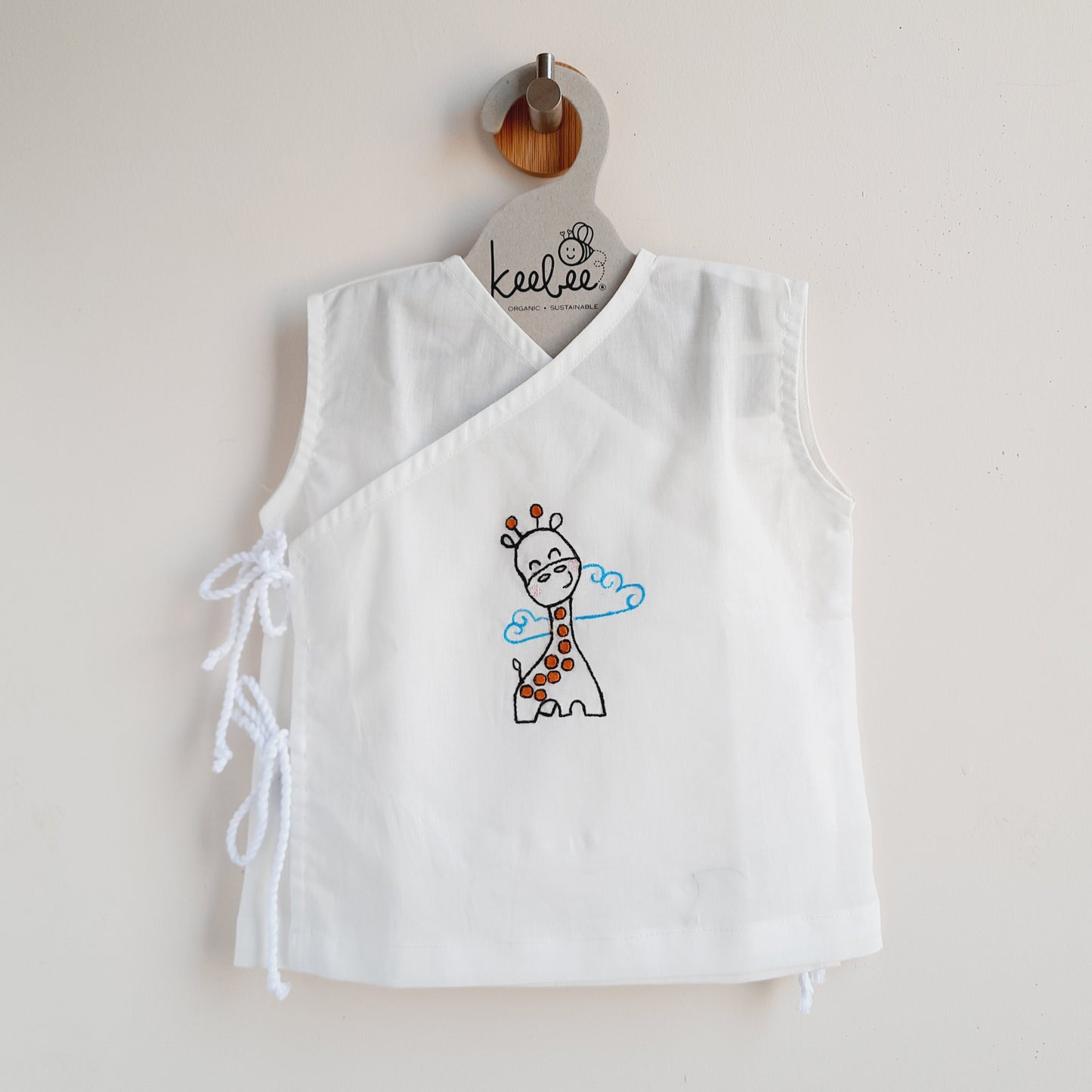 Organic Cotton Sleeveless Embroidered Baby Jabla - Giraffe