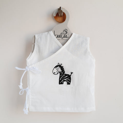Organic Cotton Sleeveless Embroidered Baby Jabla - Zebra