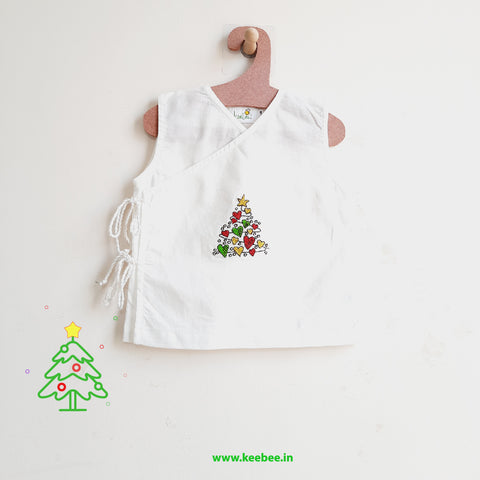 Organic Cotton Sleeveless Embroidered Baby Jabla - Xmas Tree