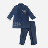 Baby Boy Tencel Embroidered Kurta paired with Pajama Pants - Fishes