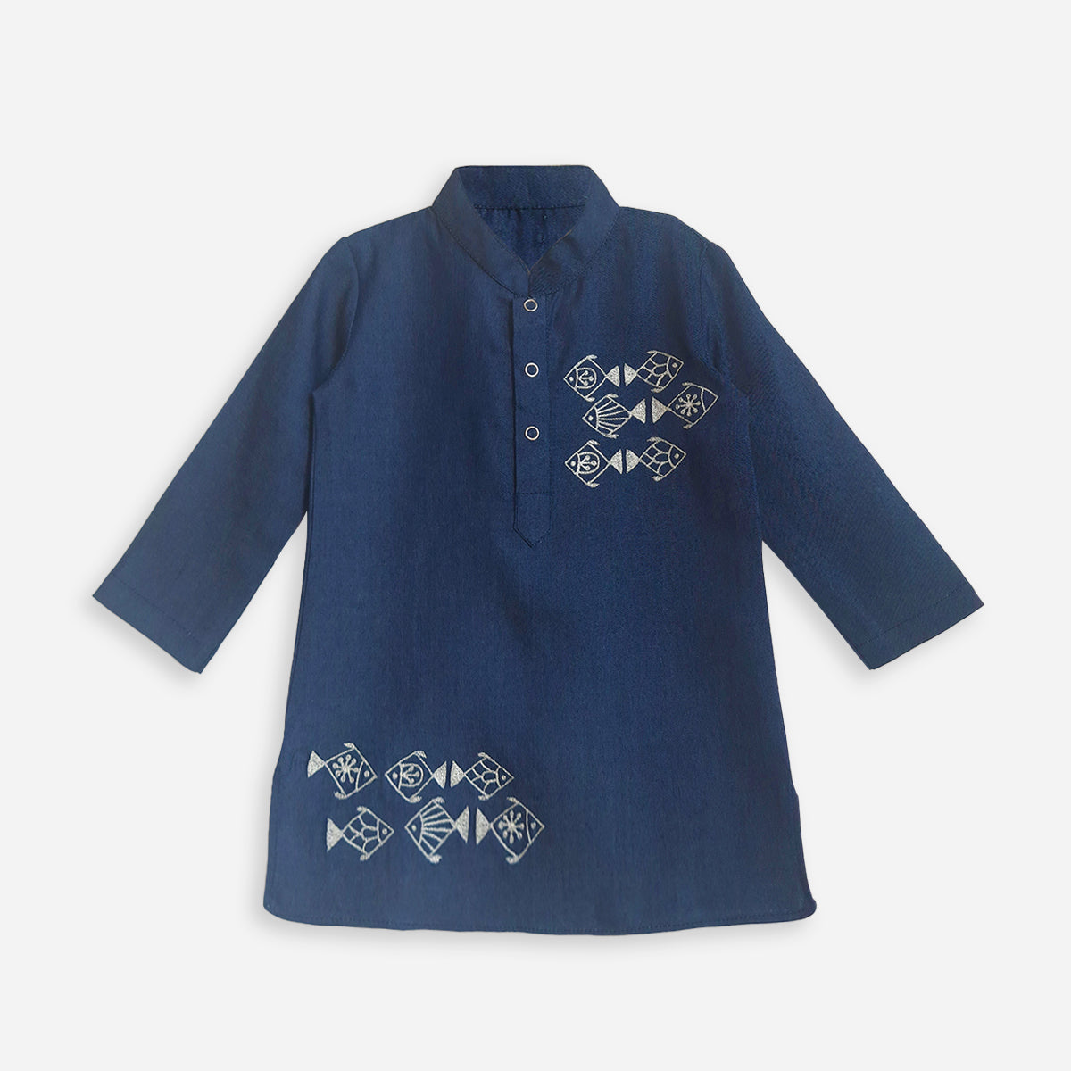 Keebee Organic Cotton Tencel Embroidered Kurta paired with Pajama Pants - Fishes