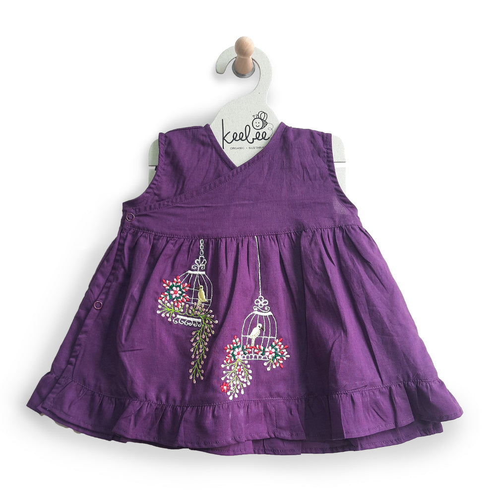 Embroidered Purple Wrap Dress - Birdcage Garden