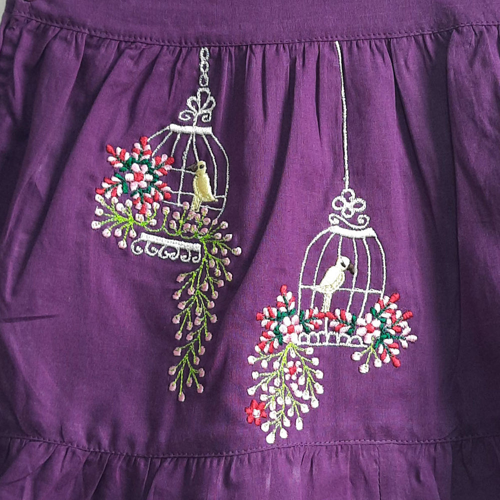 Embroidered Purple Wrap Dress - Birdcage Garden