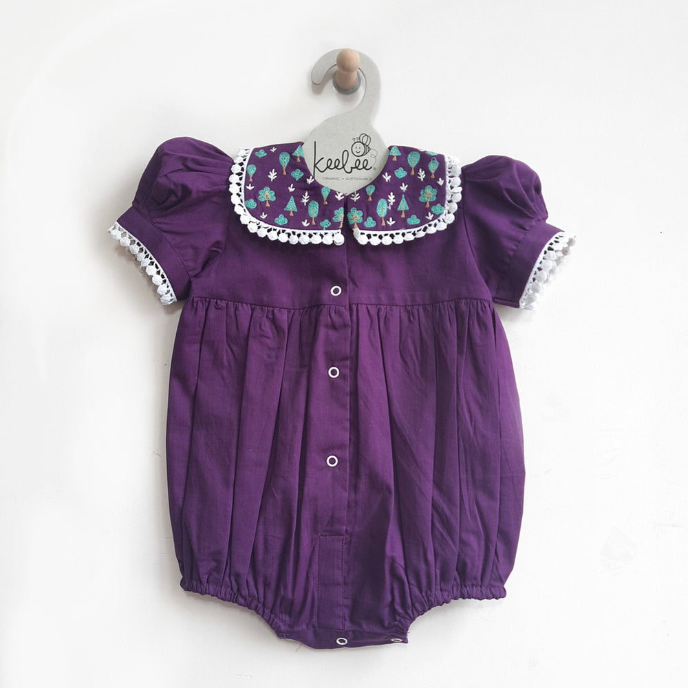 Puff Sleeve Purple Lace Romper - Pine Trees
