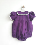 Puff Sleeve Purple Lace Romper - Pine Trees