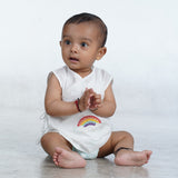 Sleeveless Hand Embroidered White Jabla - Rainbow