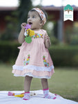 Organic Cotton Hand Embroidered Peach Peony Baby Girl Dress