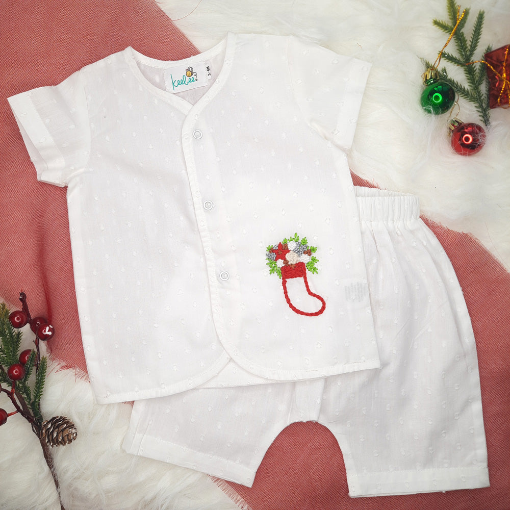 Organic Cotton Embroidered Jabla and Pants Set - Holiday Sock
