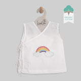 Sleeveless Hand Embroidered White Jabla - Rainbow