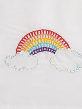 Sleeveless Hand Embroidered White Jabla - Rainbow