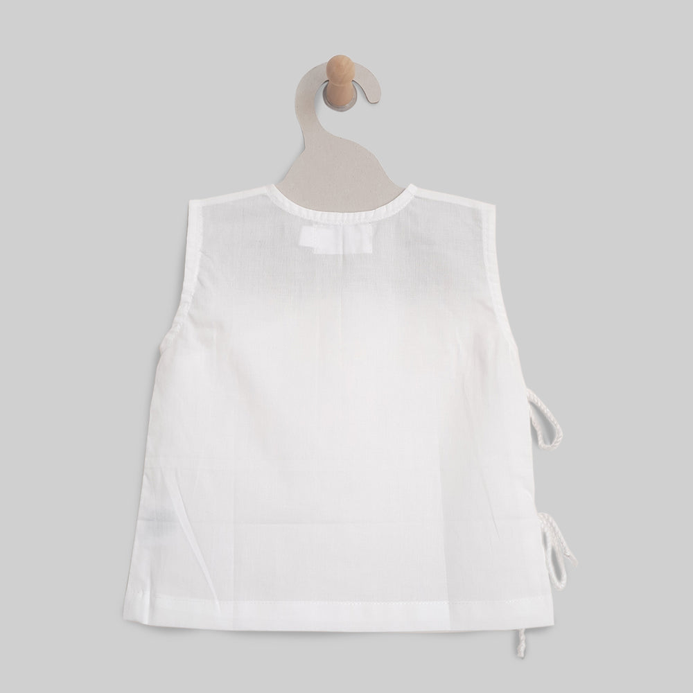 Sleeveless Hand Embroidered White Jabla - Rainbow