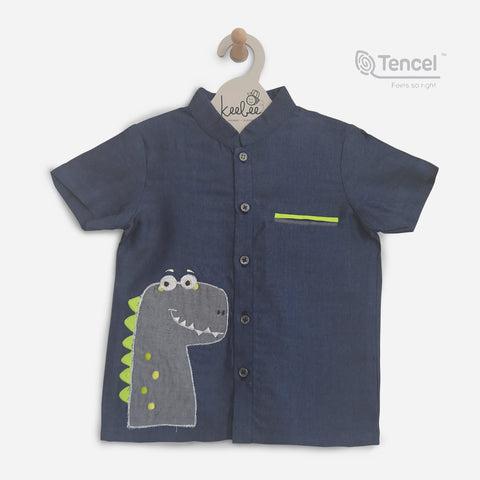 Tencel Lyocell Embroidered Light Denim Shirt - Dino
