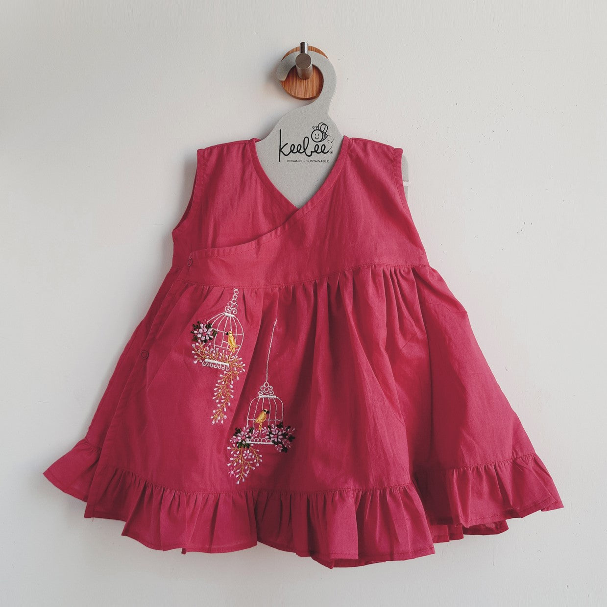 Organic Cotton Embroidered Girls Watermelon Red Jabla / Dress - Birdcages