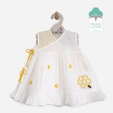 White Hand Embroidered Wrap Dress - Honeycomb