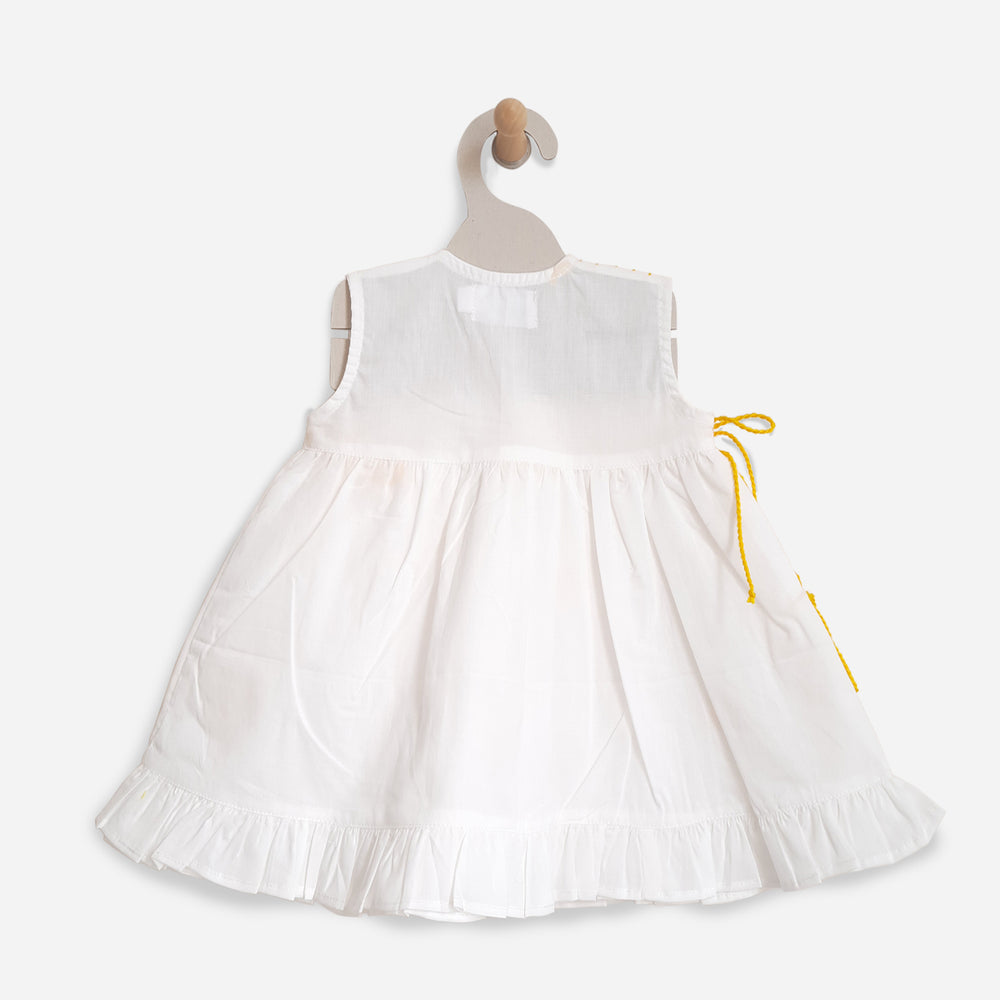 White Hand Embroidered Wrap Dress - Honeycomb