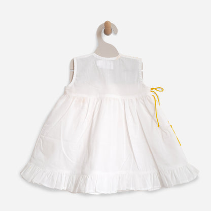 White Hand Embroidered Wrap Dress - Honeycomb