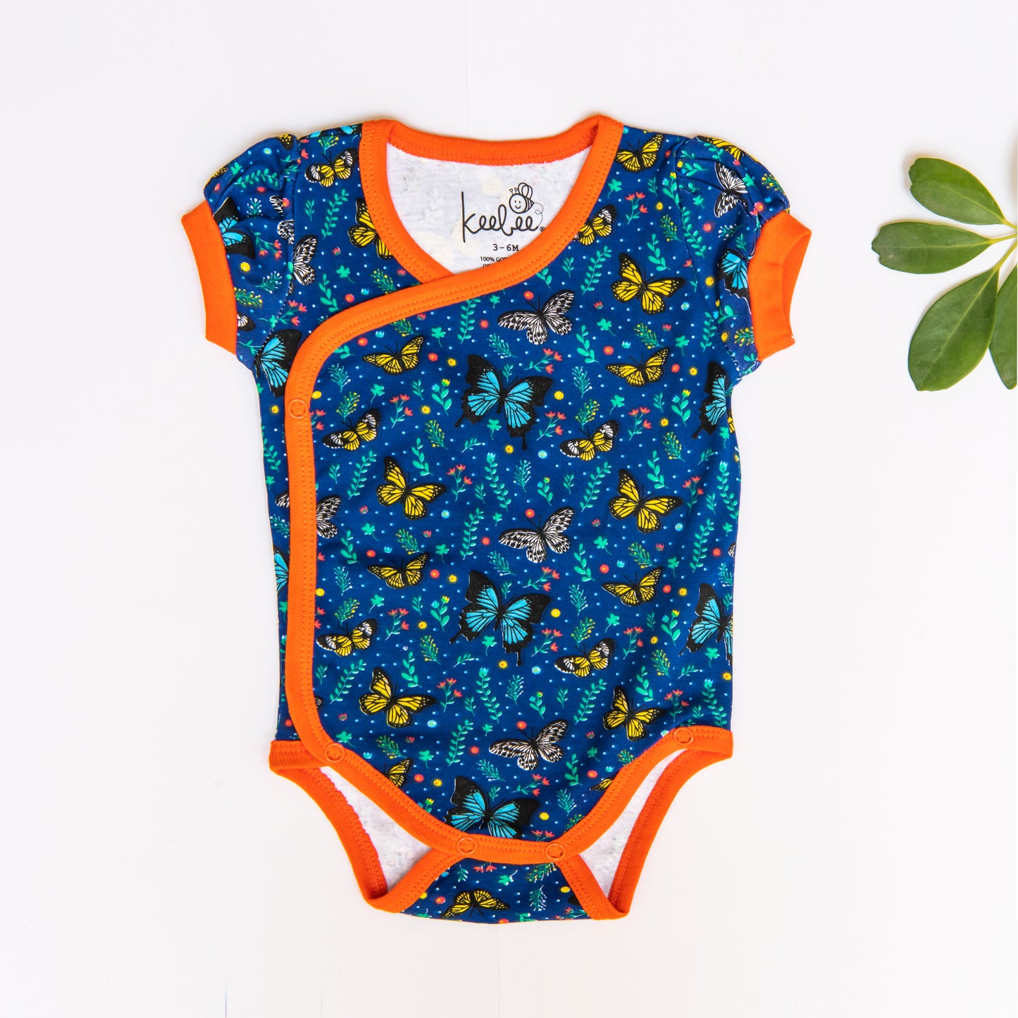 Organic Cotton Half Sleeve Kimono Onesie Romper - Butterfly Garden