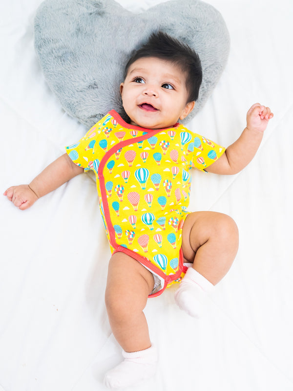 Half Sleeve Kimono Onesie Romper - Hot Air Balloons