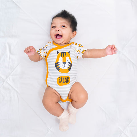 Organic Cotton Half Sleeve Kimono Onesie Romper - Tiger