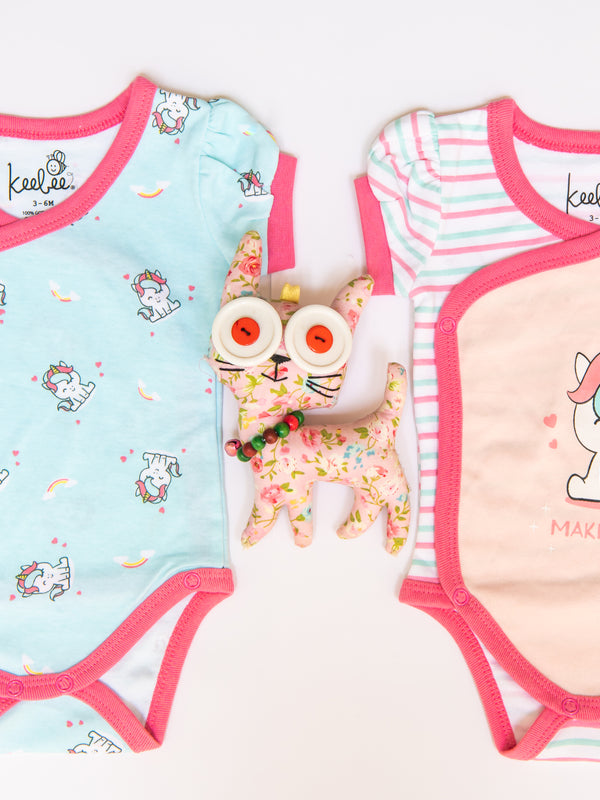 Puff Sleeve Kimono Onesie Romper - Unicorn Set of 2