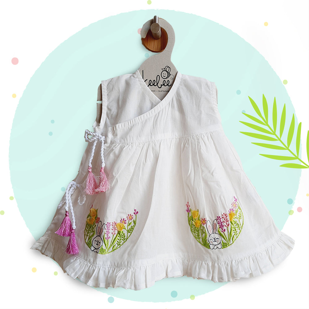 White Embroidered Wrap Dress - Rabbit
