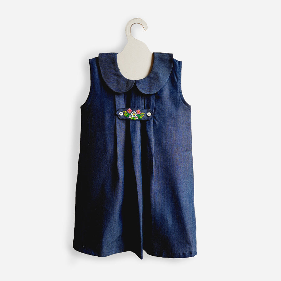 Keebee 100% Tencel Denim Embroidered Tab Dress